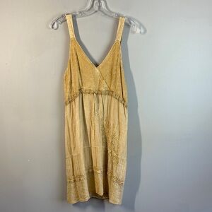 Raya Sun Women Boho Festival Dress Embroidered Gold Yellow Sz XL Cottagecore